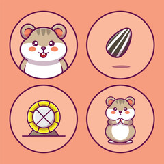 cute hamster animal icon collection cartoon vector illustration