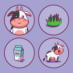 cute cow animal icon collection cartoon vector illustration