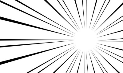 Naklejka premium Concentrated comic lines, speed monochrome background. Cartoon zoom effect for anime or manga book. Superhero or explosion action frame. Black converging rays