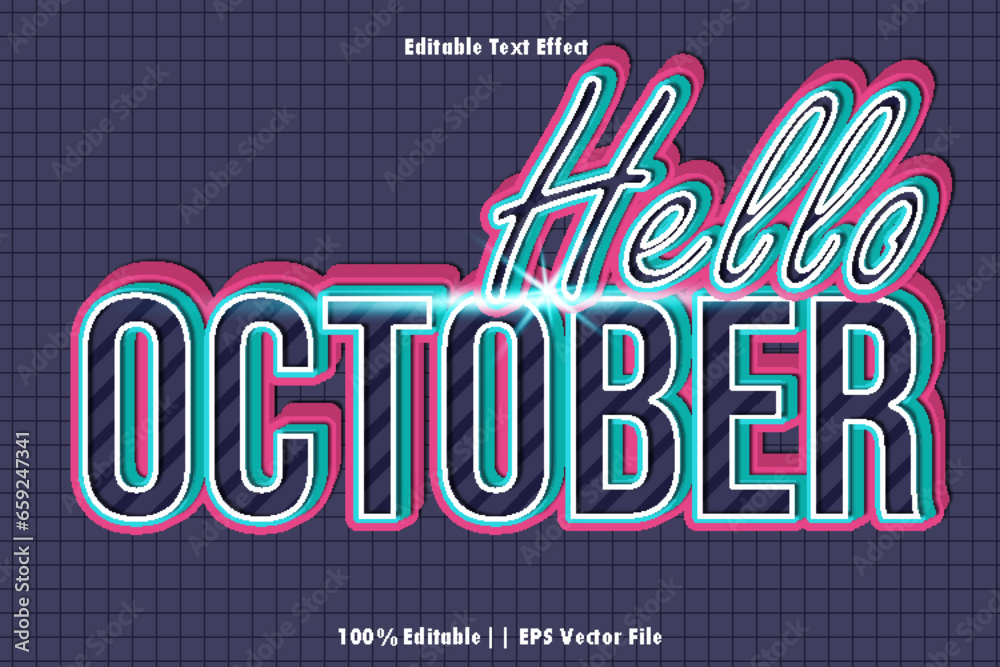 Wall mural hello october editable text effect emboss style