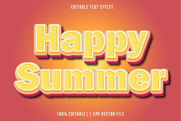 Happy Summer Editable Text Effect 3D Emboss Style