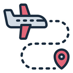 GPS plane route filled line icon