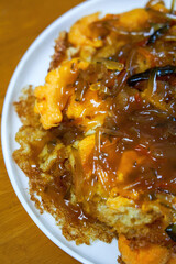 A delicious Chinese home-cooked dish, fried eggs with five fillets