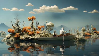 Obraz premium small rowing boat in the lake