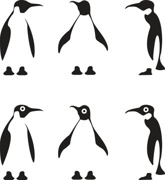 set of flat penguin logo illustration, good for mascot delivery or logistic, logo industry, flat color style with black isolated on transparent background. Animal Nature Icons .