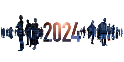 多国籍の人々とテクノロジー　2024年新年イメージ　令和六年年賀状素材