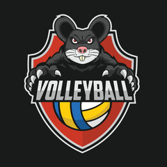 volleyball logo rat vector art illustration design