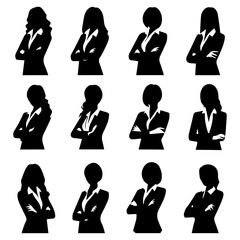 business woman folded arms vector silhouette a set of group black color
