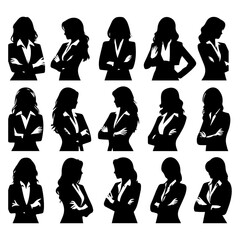 business woman folded arms vector silhouette a set of group black color