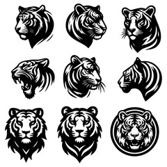 Tiger Logo Concept vector illustration a set of group, Tiger Vector Illustration, Tiger Icon vector 
