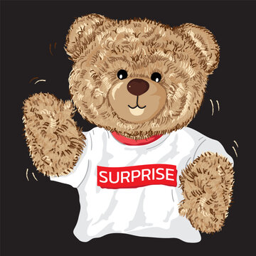 Hello i'm teddy bear slogan with bear doll illustration on Black background