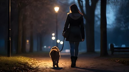  Woman walks her dog in the park at night © AspctStyle