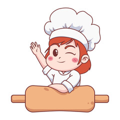 Cute smiling girl chef with rolling pin