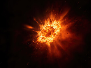 Fiery red orange explosion on a black background