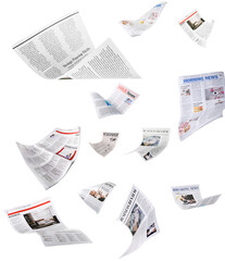 Many flying newspapers on white background © Pixel-Shot