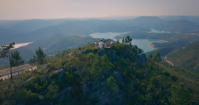 seada viewpoint in vila de rei portugal with zezere river in the background aerial shot