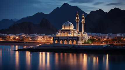 Muttrah Corniche Muscat Oman Mosque Background - obrazy, fototapety, plakaty