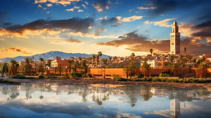 Foto auf Acrylglas Marokko Amazing Panoramic Sunset View of Marrakech and Old Medina