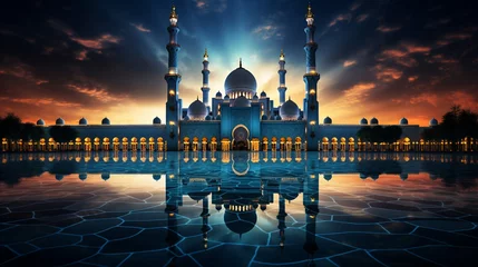Rolgordijnen Sheikh Zayed Beautiful Grand Mosque at Evening Abu Dhabi Mosque © BornHappy