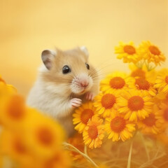 Serene Summer: A Hamster's Day Out in the Flower Field,hamster and flowers,hamster in the garden