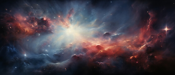 Obraz premium Abstract colorful wallpaper 21:9 , Galaxy design realistic image, AI-generated illustrations of colorful galaxies, supernovas, stars and planets in the universe.