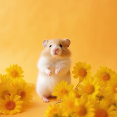 Serene Summer: A Hamster's Day Out in the Flower Field,hamster and flowers,hamster in the garden