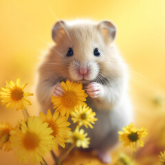 Serene Summer: A Hamster's Day Out in the Flower Field,hamster and flowers,hamster in the garden
