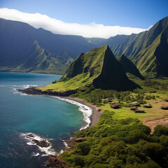 Naklejka na ściany i meble Tropical Tranquility: Aerial View of a Hawaiian Coastline