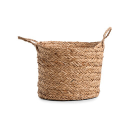 Empty wicker basket isolated on white background