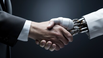 Robot and human hand holding hands The development of AI technology and the relationship between human robots
