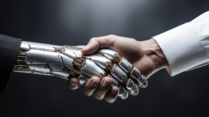 Robot and human hand holding hands The development of AI technology and the relationship between human robots