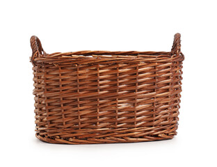 Empty wicker basket isolated on white background