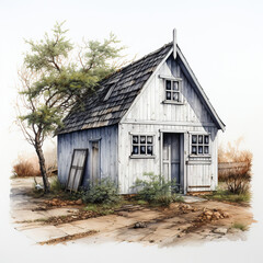 Obraz premium Idyllic Isolation: A Quaint Wooden Cottage Nestled in the Woods,wooden house in the woods,wooden house in the forest,old wooden house