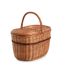 Wicker basket with lid isolated on white background