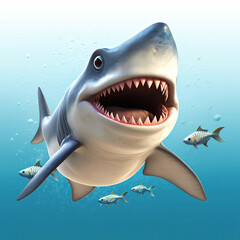 shark in the sea,Shark Attack in the Deep Blue Ocean,Cartoon illustration of a great white shark
