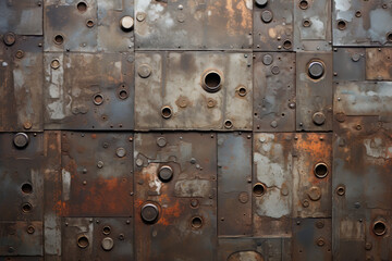 Industrial panel wall of rusted shapes, material texture