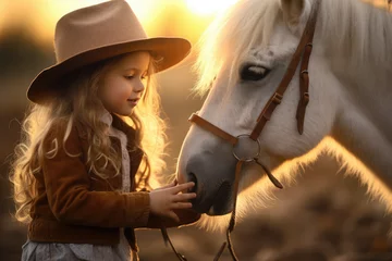 Foto op Canvas girl with horse on a farm in autumn © Kien