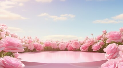 Podium background flower rose product pink 3d spring table beauty stand display nature white. Garden rose floral summer background podium cosmetic valentine easter field scene gift purple day romantic