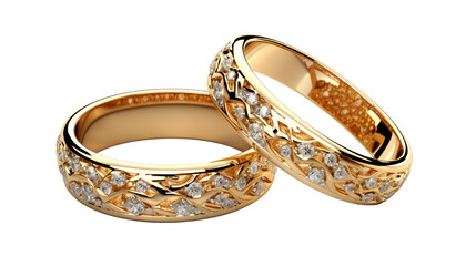 golden wedding rings isolated on transparent background, png, gold, two wedding rings