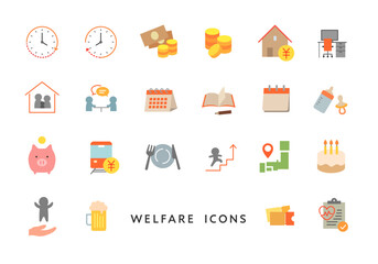 福利厚生にまつわるアイコンセット3（フラット）