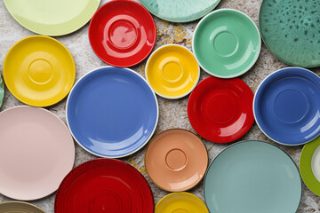 Many colorful plates as background