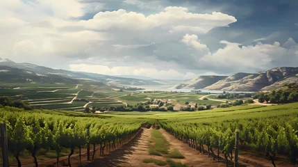 Foto op Canvas a vineyard in Rioja with rolling hills and green grape patches © Sticker Me