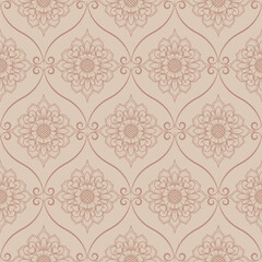 Seamless damask pattern for wallpaper, with a beige background color.