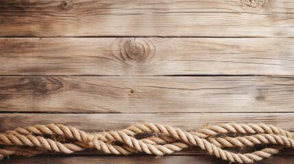 Old wood background with nautical rope in bottom part - obrazy, fototapety, plakaty