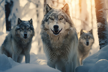 Obraz premium Pack of wolves in winter forest