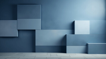 Geometric Forms of Light and Shadow on a Gray-Blue Wall