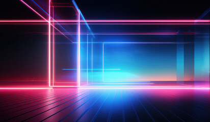 Abstract composition of neon frames. AI Generation 