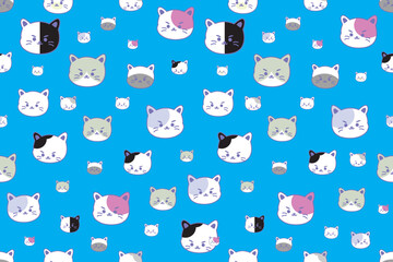 illustration the head of cat pattern on blue background.