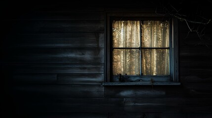 terrifying haunting beauty that cause nightmares and fears. a worn window, immersed in darkness. generative AI 