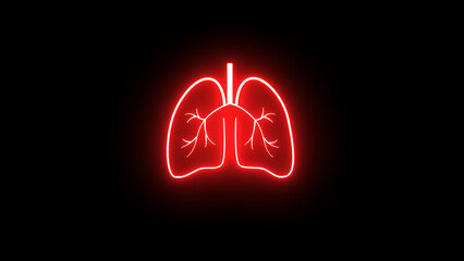 glowing Human lungs icons. neon Lungs sign. Neon Red lungs icon isolated on black background.
